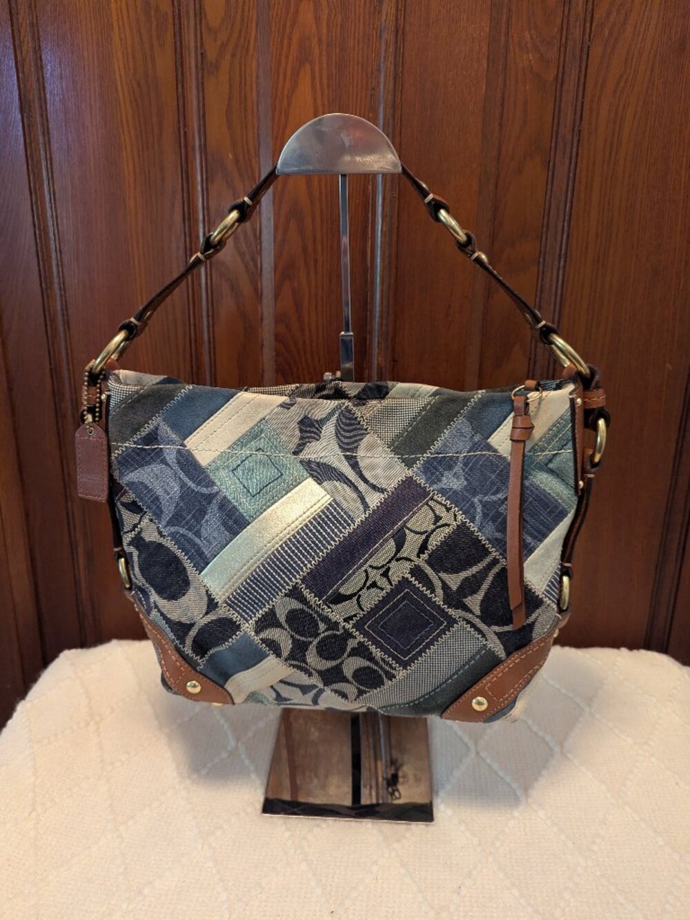 Vintage Coach Denim Patchwork Carly Hobo shoulder bag purse N°-12215